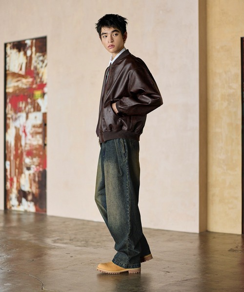 PU合皮 ダブルジップ MA-1 ボンバージャケット / フライトジャケット