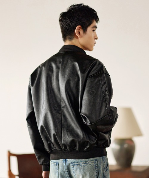 wjk｜ストレッチライダースMA-1ボンバージャケット ALGBglamb Bleme ma1 ma-1 PU合皮 ダブルジップ MA-1 ボンバージャケット