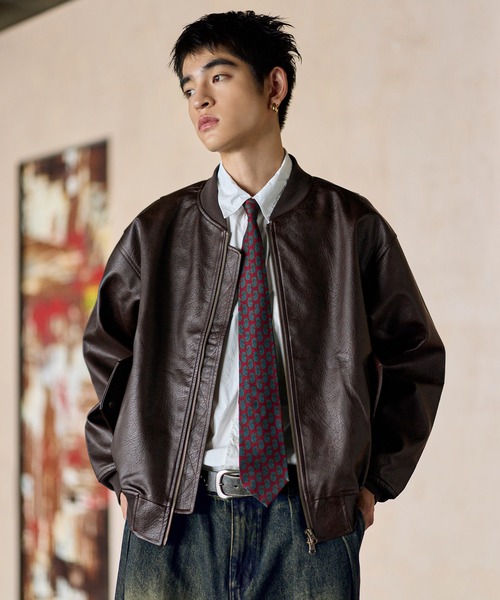 PU合皮 ダブルジップ MA-1 ボンバージャケット / フライトジャケット