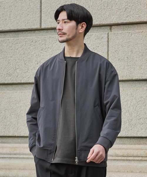 SPU（スプ）の「ハイストレッチナイロンダブルジップ撥水MA-1ジャケット（MA-1・メンズ・チャコール/ブラック/カーキ/グレー・S/XL/L/M）」の3枚目の写真