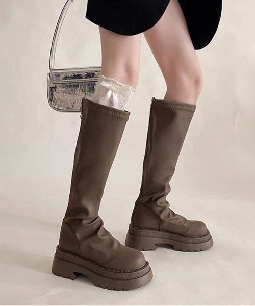 Miniministore(ミニミニストア)の「ロングブーツ 厚底ブーツバックジップ美脚(ブーツ・レディース・ブラウン/ブラック・24.0cm/25.0cm/23.0cm/24.5cm/23.5cm/22.5cm)」の2枚目の写真