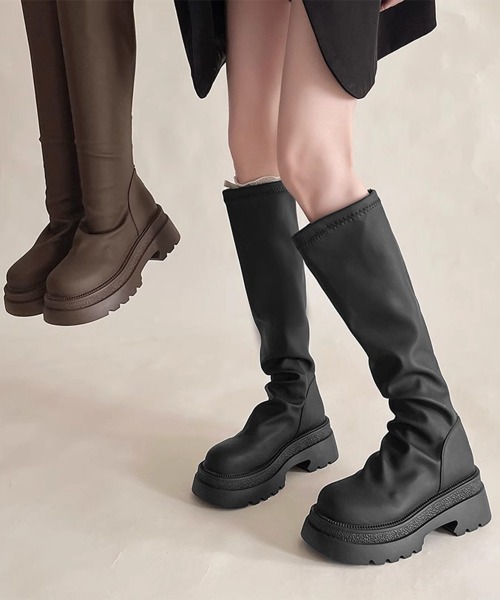 Miniministore(ミニミニストア)の「ロングブーツ 厚底ブーツバックジップ美脚(ブーツ・レディース・ブラウン/ブラック・24.0cm/25.0cm/23.0cm/24.5cm/23.5cm/22.5cm)」の9枚目の写真