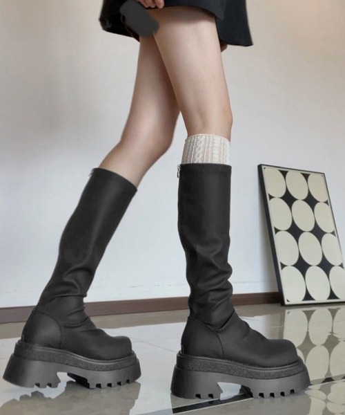 Miniministore(ミニミニストア)の「ロングブーツ 厚底ブーツバックジップ美脚(ブーツ・レディース・ブラウン/ブラック・24.0cm/25.0cm/23.0cm/24.5cm/23.5cm/22.5cm)」の3枚目の写真