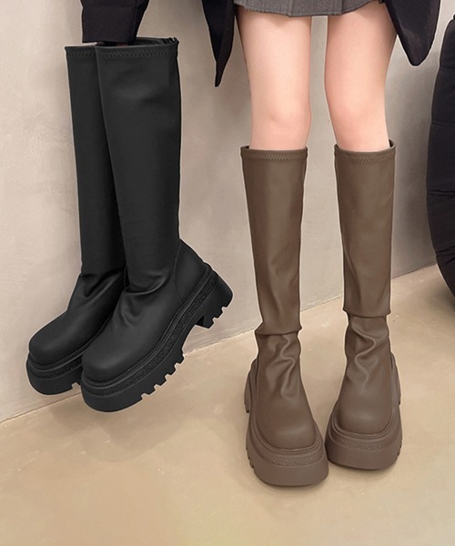 Miniministore(ミニミニストア)の「ロングブーツ 厚底ブーツバックジップ美脚(ブーツ・レディース・ブラウン/ブラック・24.0cm/25.0cm/23.0cm/24.5cm/23.5cm/22.5cm)」の22枚目の写真