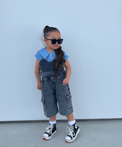 TARKER(ターカー)の「チュールフリルキャミソール(キャミソール・キッズ・ブルー/スミクロ・90/100/110/120/130/140/150)」の15枚目の写真