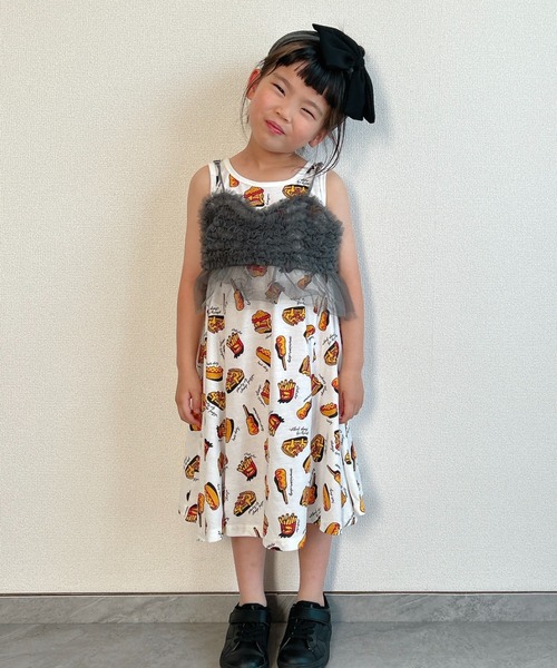 TARKER(ターカー)の「チュールフリルキャミソール(キャミソール・キッズ・ブルー/スミクロ・90/100/110/120/130/140/150)」の6枚目の写真