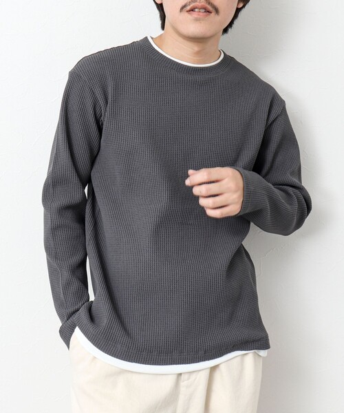 NOLLEY’S(ノーリーズ)の「《吸水速乾》ワッフルダブルカラーLS TEE(Tシャツ/カットソー・メンズ・ホワイト/ブラック/グレー/ベビーピンク/ブルー系その他7・M/L/S)」の1枚目の写真