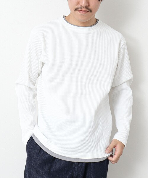 NOLLEY’S(ノーリーズ)の「《吸水速乾》ワッフルダブルカラーLS TEE(Tシャツ/カットソー・メンズ・ホワイト/ブラック/グレー/ベビーピンク/ブルー系その他7・M/L/S)」の2枚目の写真