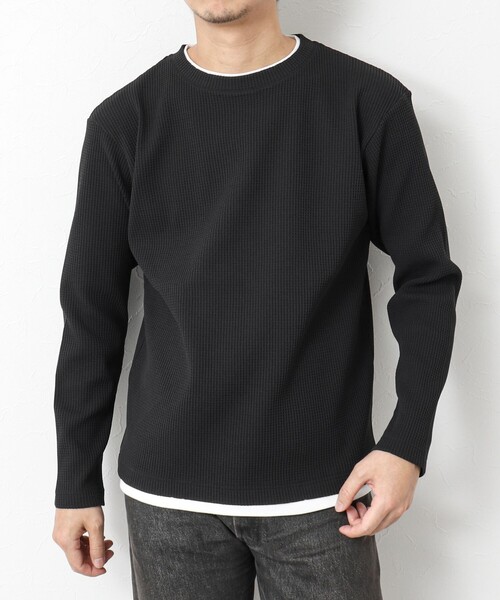 NOLLEY’S(ノーリーズ)の「《吸水速乾》ワッフルダブルカラーLS TEE(Tシャツ/カットソー・メンズ・ホワイト/ブラック/グレー/ベビーピンク/ブルー系その他7・M/L/S)」の3枚目の写真