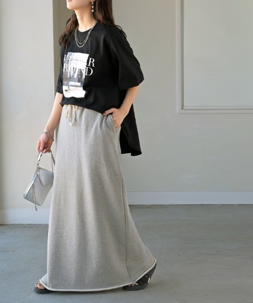 HUG.U（ハグユー）の「おしゃラク。 スウェットロングスカート 選べる2丈（スカート・レディース・カーキ/ブラック/グレー/ブラウン/グレー系その他/グレー系その他2/ブルー/ブラック系その他・トール丈/レギュラー丈）」の10枚目の写真