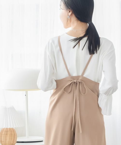 Petitjo（プッチージョ）の「小さいサイズ　後ろリボンサロペット　低身長さん・小柄女性（つなぎ/オールインワン・レディース・ブラウン系/ブラック・XS-S/M-L）」の3枚目の写真