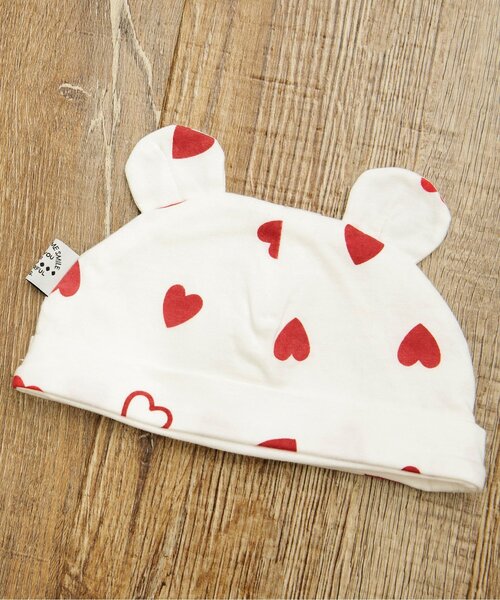 BREEZE(ブリーズ)の「総柄耳付き帽子 マイファーストブリーズ(ニットキャップ/ビーニー・キッズ・ブラック/レッド/イエロー/ミント・46/44)」の1枚目の写真