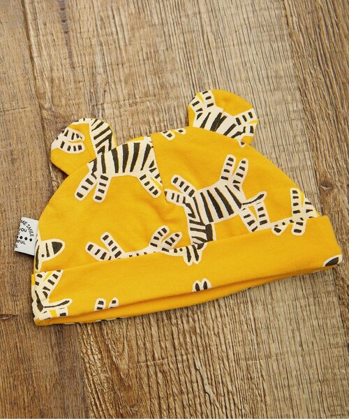 BREEZE(ブリーズ)の「総柄耳付き帽子 マイファーストブリーズ(ニットキャップ/ビーニー・キッズ・ブラック/レッド/イエロー/ミント・46/44)」の4枚目の写真