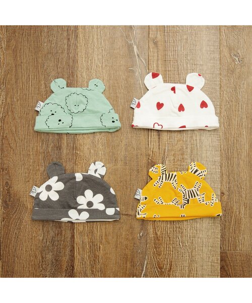 BREEZE(ブリーズ)の「総柄耳付き帽子 マイファーストブリーズ(ニットキャップ/ビーニー・キッズ・ブラック/レッド/イエロー/ミント・46/44)」の5枚目の写真