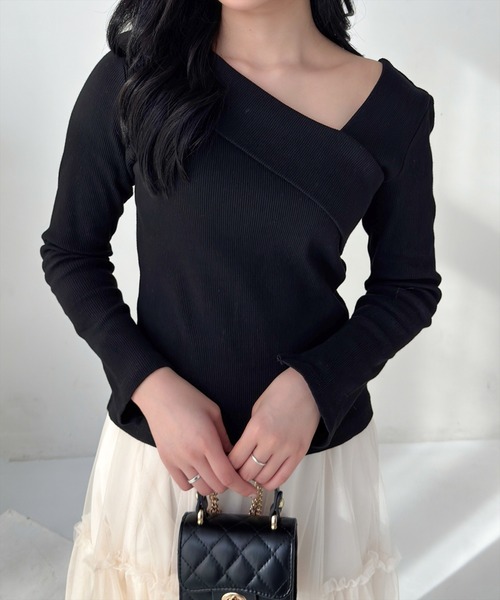 CLEAR BASIC（クリアベーシック）の「袖スッリトクロスリブカットソー [大人 カジュアル 着回し力抜群]≪再入荷≫（Tシャツ/カットソー・レディース・ラベンダー/サックスブルー/ピンク/オフホワイト/グレー/ブラック/モカ/ミント・F）」の3枚目の写真