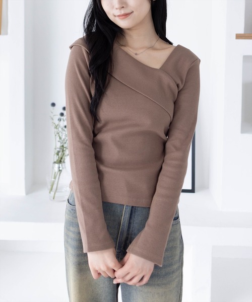 CLEAR BASIC（クリアベーシック）の「袖スッリトクロスリブカットソー [大人 カジュアル 着回し力抜群]≪再入荷≫（Tシャツ/カットソー・レディース・ラベンダー/サックスブルー/ピンク/オフホワイト/グレー/ブラック/モカ/ミント・F）」の5枚目の写真