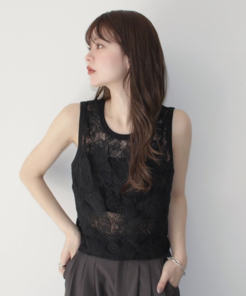 margaux マルゴー 刺繍レース タンクトップ レースクロスホルタータンク （タンクトップ）｜MAJESTIC LEGON