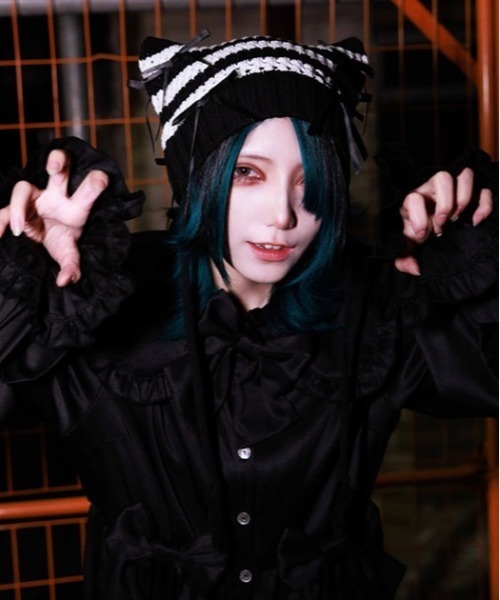 axes femme POETIQUE(アクシーズファムポエティック)の「猫耳サブカルニット帽(ニットキャップ/ビーニー・レディース・ホワイト/ワイン/ブラック・FREE)」の1枚目の写真