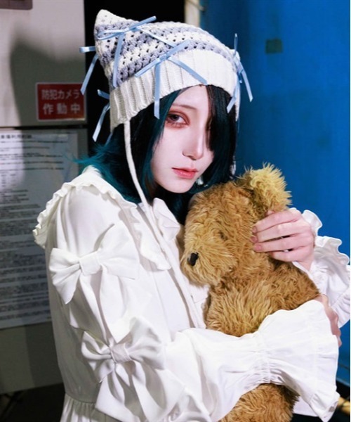 axes femme POETIQUE(アクシーズファムポエティック)の「猫耳サブカルニット帽(ニットキャップ/ビーニー・レディース・ホワイト/ワイン/ブラック・FREE)」の18枚目の写真