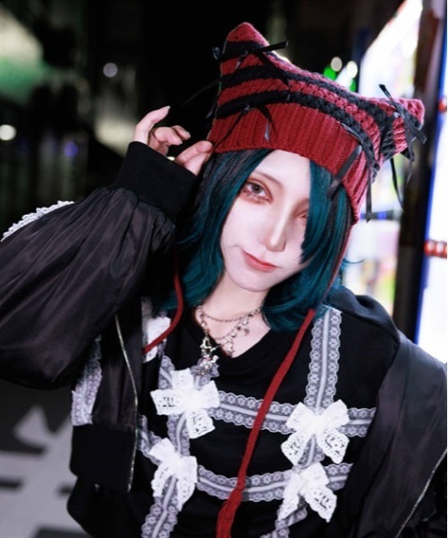 axes femme POETIQUE(アクシーズファムポエティック)の「猫耳サブカルニット帽(ニットキャップ/ビーニー・レディース・ホワイト/ワイン/ブラック・FREE)」の20枚目の写真