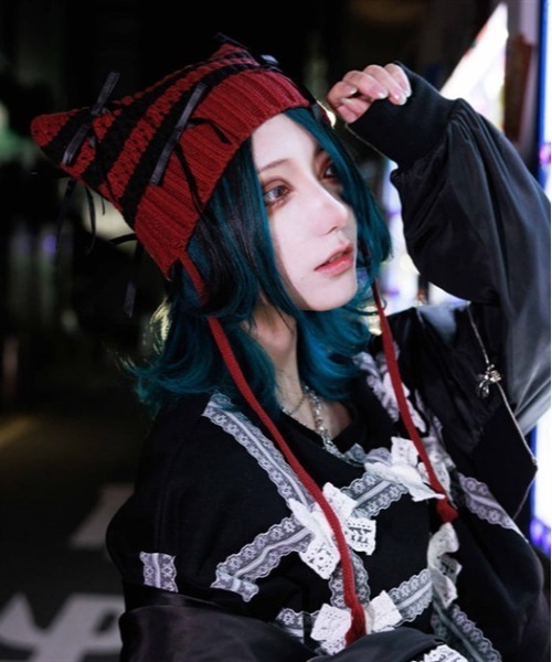 axes femme POETIQUE(アクシーズファムポエティック)の「猫耳サブカルニット帽(ニットキャップ/ビーニー・レディース・ホワイト/ワイン/ブラック・FREE)」の21枚目の写真