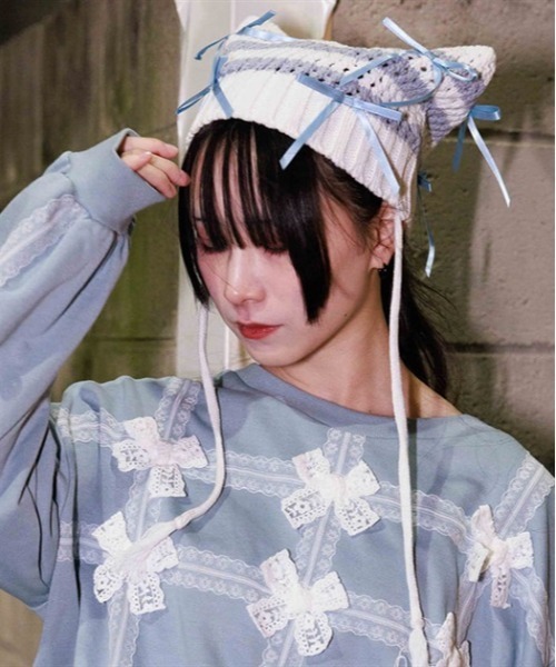 axes femme POETIQUE(アクシーズファムポエティック)の「猫耳サブカルニット帽(ニットキャップ/ビーニー・レディース・ホワイト/ワイン/ブラック・FREE)」の22枚目の写真