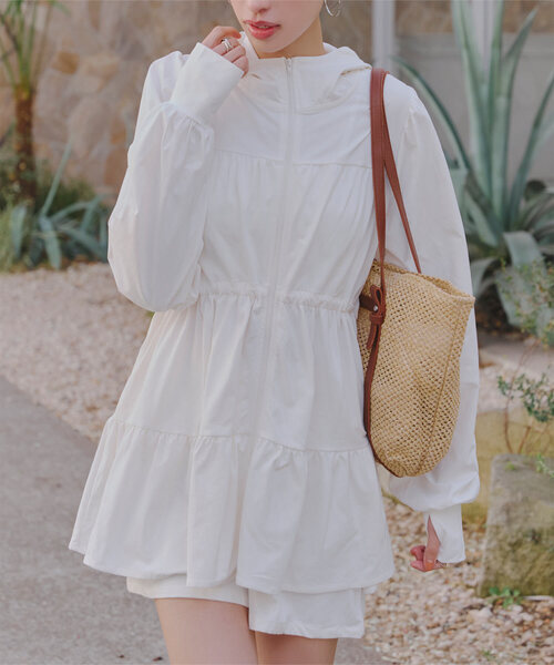 [ラッシュガード]選べる2タイプ指穴付きティアードデザイントップス