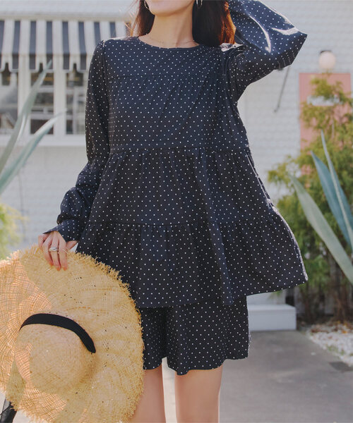 [ラッシュガード]選べる2タイプ指穴付きティアードデザイントップス