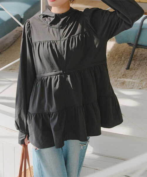 [ラッシュガード]選べる2タイプ指穴付きティアードデザイントップス