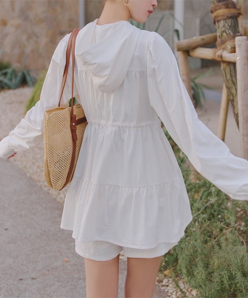 [ラッシュガード]選べる2タイプ指穴付きティアードデザイントップス