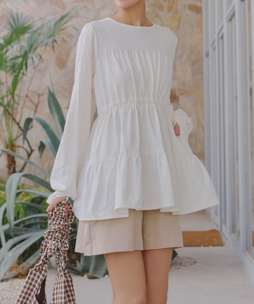 [ラッシュガード]選べる2タイプ指穴付きティアードデザイントップス