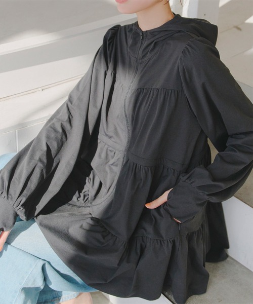 [ラッシュガード]選べる2タイプ指穴付きティアードデザイントップス