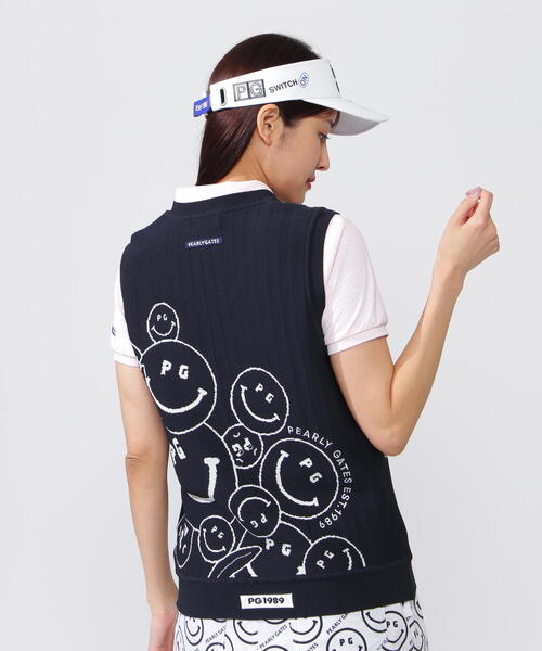 PEARLY GATES パーリーゲイツ　Vネックニットベスト　サイズ6 セール】【PEARLY GATES】リサイクルPeピンタック Vネックニット