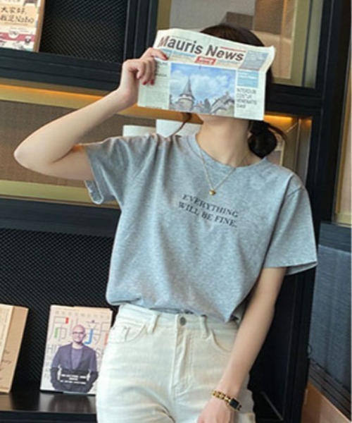 ＆soiree（アンドソワレ）の「【&soiree】フロント ロゴプリントTシャツ(CP)（Tシャツ/カットソー・レディース・イエロー/グレー・M）」の6枚目の写真