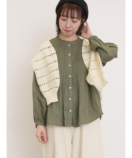 Samansa Mos2（サマンサ モスモス）の「インドガーゼピンタックシャツ（シャツ/ブラウス・レディース・イエロー/オフホワイト/ブルー/カーキ・F）」の3枚目の写真