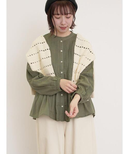 Samansa Mos2（サマンサ モスモス）の「インドガーゼピンタックシャツ（シャツ/ブラウス・レディース・イエロー/オフホワイト/ブルー/カーキ・F）」の8枚目の写真