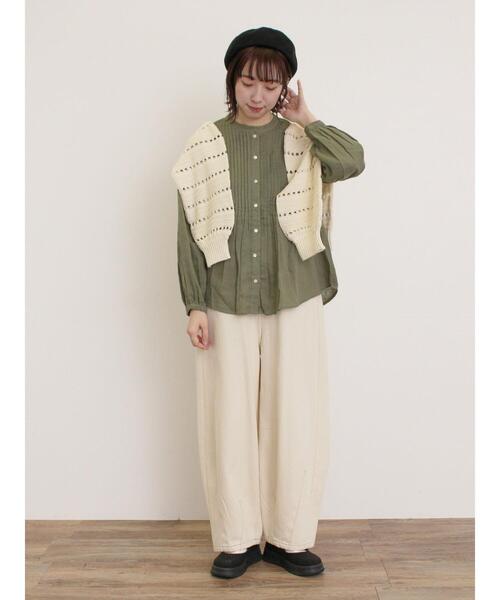 Samansa Mos2（サマンサ モスモス）の「インドガーゼピンタックシャツ（シャツ/ブラウス・レディース・イエロー/オフホワイト/ブルー/カーキ・F）」の9枚目の写真