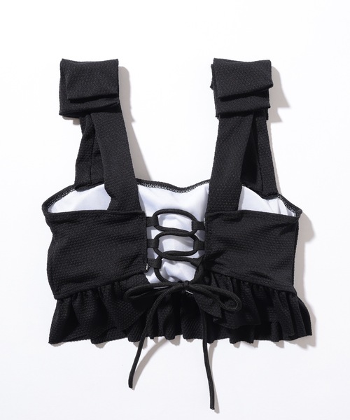 rolarola☆LACE BIKINI SET フリル付きセパレート水着 黒 レースレディース Lace Ladies ワンショルダーフリルビキニ2点