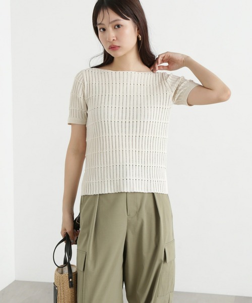 N.(N. Natural Beauty Basic)(エヌエヌナチュラルビューティーベーシック)の「ハリヌキ変形リブニット(ニット/セーター・レディース・オフホワイト/ブルー/ブラック・MEDIUM)」の2枚目の写真