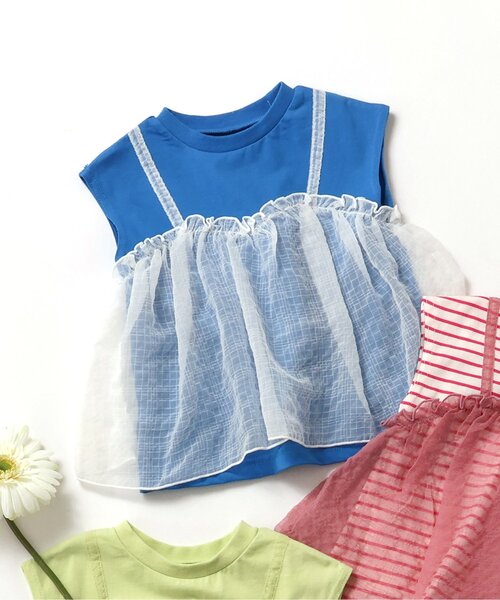 BREEZE（ブリーズ）の「【ジュニア対応】チュールフレンチスリーブTシャツ（Tシャツ/カットソー・キッズ・ブラック/ブルー/ピンク/ライム・80/90/100/110/120/130/140）」の3枚目の写真