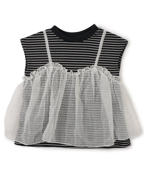 BREEZE（ブリーズ）の「【ジュニア対応】チュールフレンチスリーブTシャツ（Tシャツ/カットソー・キッズ・ブラック/ブルー/ピンク/ライム・80/90/100/110/120/130/140）」の5枚目の写真