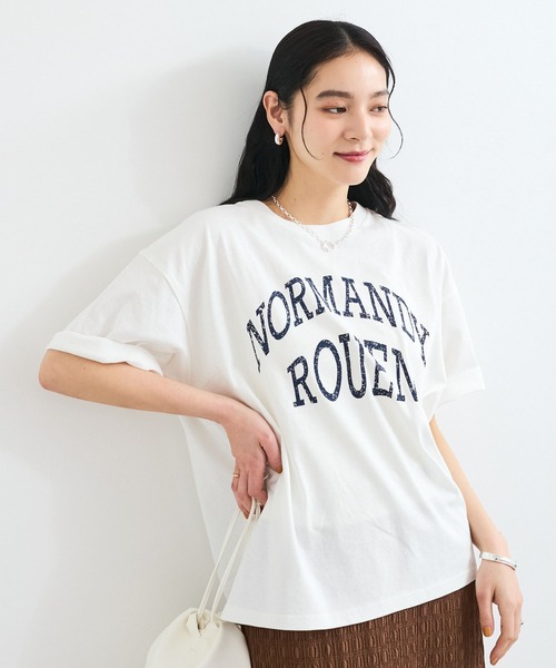 VIS（ビス）の「ピグメント加工プリントビッグTシャツ（Tシャツ/カットソー・レディース・チャコールグレー/オレンジ系その他4/オフホワイト・FREE）」の9枚目の写真