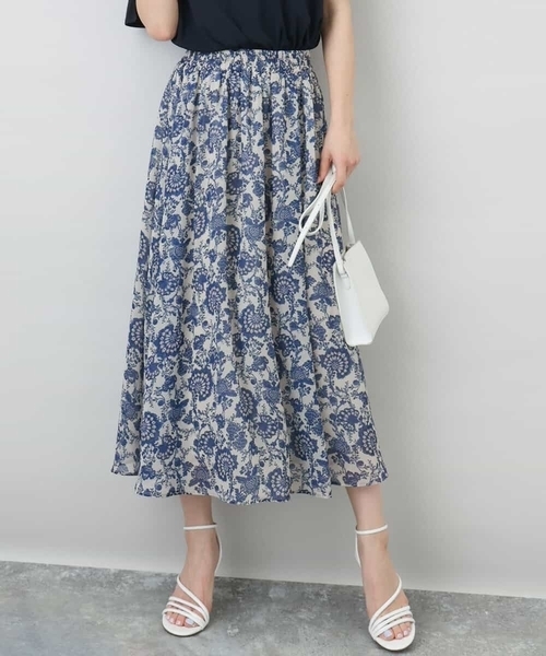 エムエスジイエム MSGM 花柄フリル ペンシルスカート 40 ベージュ 更紗プリント花柄シフォンスカート/洗える（スカート）｜MK