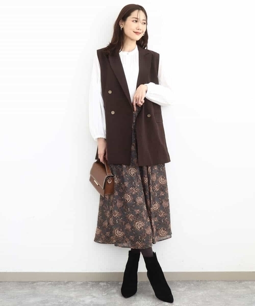 MK MICHEL KLEIN（エムケーミッシェルクラン）の「更紗プリント花柄シフォンスカート/洗える（スカート・レディース・ベージュ/カーキ系・38）」の3枚目の写真