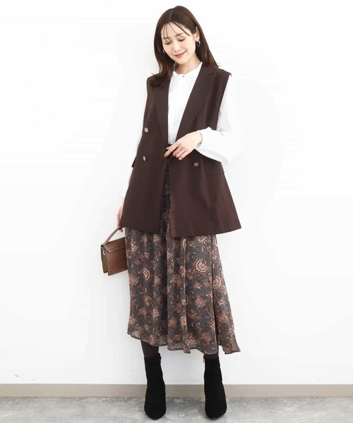 MK MICHEL KLEIN（エムケーミッシェルクラン）の「更紗プリント花柄シフォンスカート/洗える（スカート・レディース・ベージュ/カーキ系・38）」の4枚目の写真