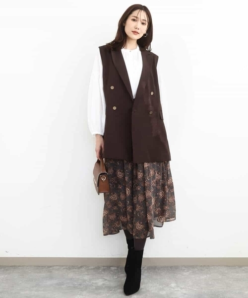 MK MICHEL KLEIN（エムケーミッシェルクラン）の「更紗プリント花柄シフォンスカート/洗える（スカート・レディース・ベージュ/カーキ系・38）」の5枚目の写真