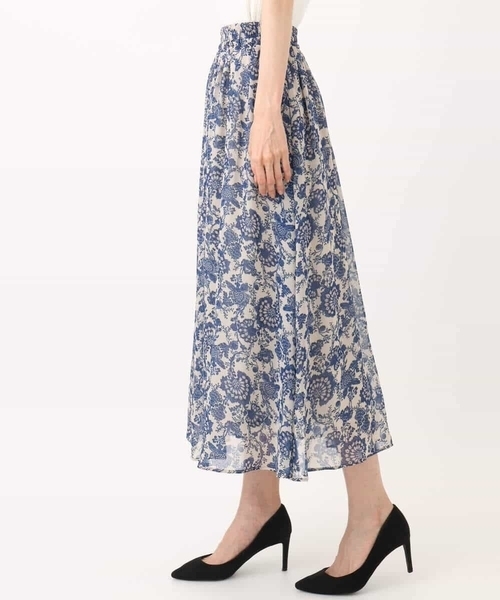 MK MICHEL KLEIN（エムケーミッシェルクラン）の「更紗プリント花柄シフォンスカート/洗える（スカート・レディース・ベージュ/カーキ系・38）」の7枚目の写真