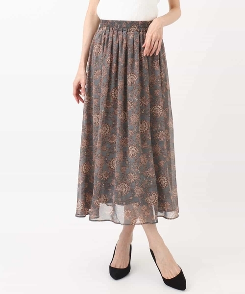 MK MICHEL KLEIN（エムケーミッシェルクラン）の「更紗プリント花柄シフォンスカート/洗える（スカート・レディース・ベージュ/カーキ系・38）」の12枚目の写真