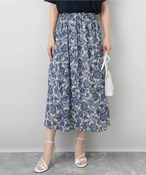 MK MICHEL KLEIN（エムケーミッシェルクラン）の「更紗プリント花柄シフォンスカート/洗える（スカート・レディース・ベージュ/カーキ系・38）」の16枚目の写真