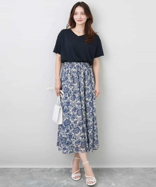 MK MICHEL KLEIN（エムケーミッシェルクラン）の「更紗プリント花柄シフォンスカート/洗える（スカート・レディース・ベージュ/カーキ系・38）」の17枚目の写真